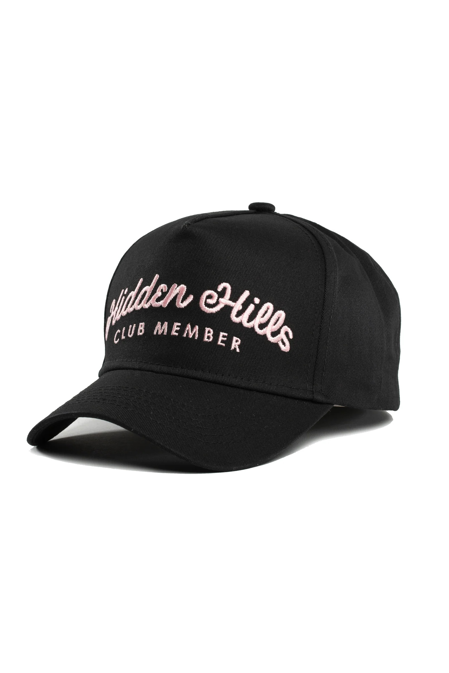 A Signature Club Staple The Hidden Hills Member Hat brings together premium cotton twill and mesh construction, and together they create a breathable, high-quality trucker-style cap built for everyday wear. In Black with a Pink Script finish, it delivers a bold contrast that stands out while staying true to classic club heritage. Signature Member Script Our signature club script sits front and center, embroidered in Pink for a striking contrast against the Black base. Because the design blends club heritage with streetwear style, this hat works just as well dressed up as it does dressed down. Built for Comfort and Fit A structured curved brim gives this cap its classic trucker silhouette. Meanwhile, the adjustable snapback closure at the back ensures a comfortable, universal fit, so it works well no matter your head size. Materials and Craftsmanship The premium cotton twill and mesh construction balances durability with maximum breathability. As a result, the hat stays comfortable through repeated wear while holding its shape over time. Details One size fits most Premium cotton twill and mesh fabric Embroidered Member Script front logo in Pink Adjustable snapback rear closure Classic curved brim silhouette Shipping & Returns Our team processes orders within 1-3 business days. After that, delivery typically takes 5-10 business days, depending on your location. We accept returns within 30 days of delivery. You can exchange the hat for a different product, request store credit, or ask for a refund to your original payment method. Simply contact us to start the return process. Please note that customers cover all return shipping costs. FAQ What material is the Black Club Member Hat made from? We craft it from premium cotton twill with a breathable mesh construction. What color is the Member Script logo? The signature club script is embroidered in Pink against the Black base for a bold contrast. Does the Black Club Member Hat come in one size? Yes, we design it as one size fits most, and the adjustable snapback closure lets you customize the fit. How long does shipping take? Processing takes 1-3 business days. After that, delivery typically takes an additional 5-10 business days depending on location. Can I return the Black Club Member Hat if it doesn't fit? Black - Club Member Hat - Pink Script